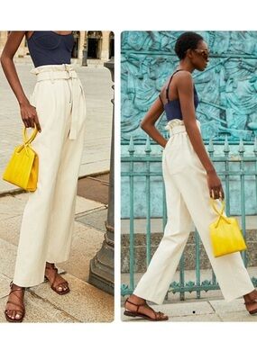 Ba&sh Andrea Paper Bag Straight Leg Pants in Ecru